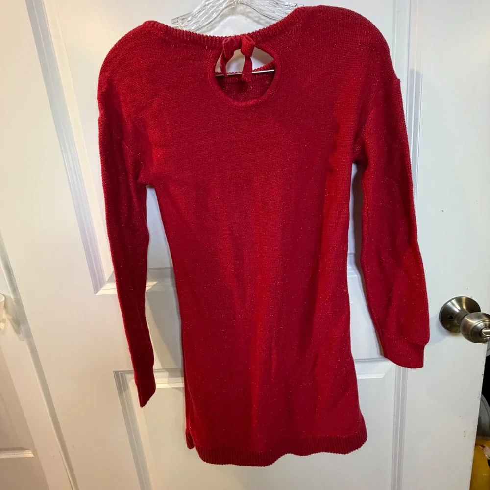 The Childrens Place Girls Sweater Dress Red‎ Cable Knit Metallic Shimmer Size 14